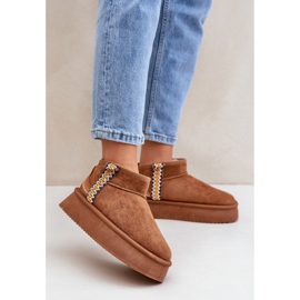 Ženske smeđe čizme za snijeg s platformom od brušene kože smeđa 1