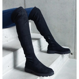 Crne duge čizme s ravnim potplatom Tromi - Solea crno 2