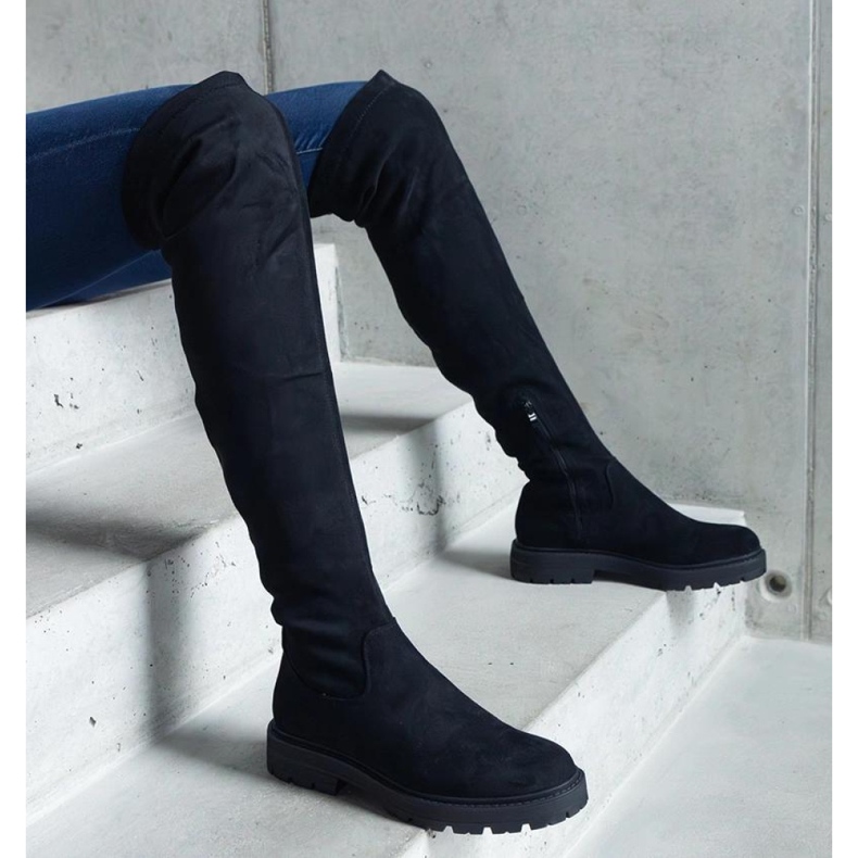 Crne duge čizme s ravnim potplatom Tromi - Solea crno 2