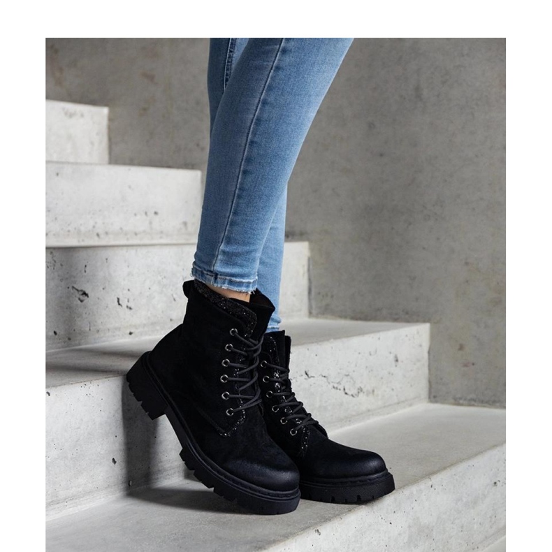 Crne gležnjače sa sjajnim Prairie umetcima - Solea crna 1