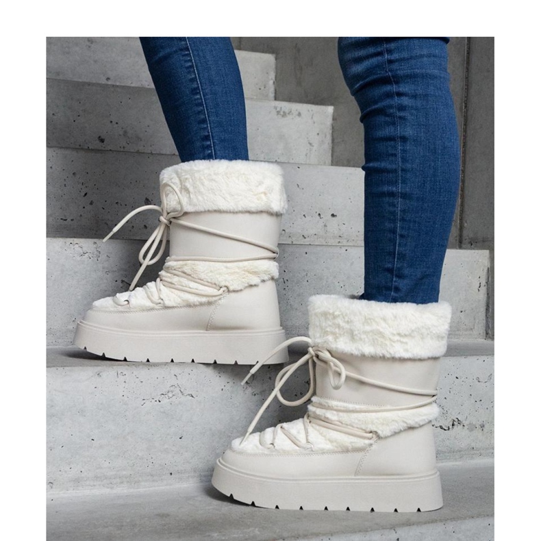 Svijetlo bež izolirane čizme za snijeg na vezanje ukrašene krznom Istiss - Solea 1