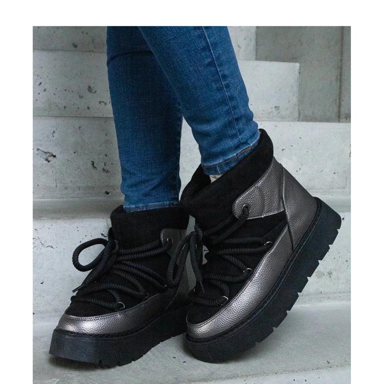 Crne čizme za snijeg s platformom izolirane krznom Sapphi - Solea crno 1