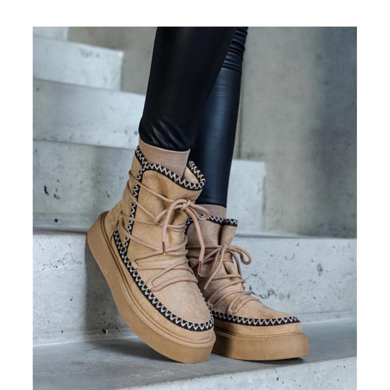 Bež čizme za snijeg na vezanje na platformu ukrašene Mckenzie vezom - Solea 1