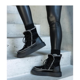 Crne platformske čizme za snijeg s vezicama ukrašene Mckenzie - Solea vezom crno 1