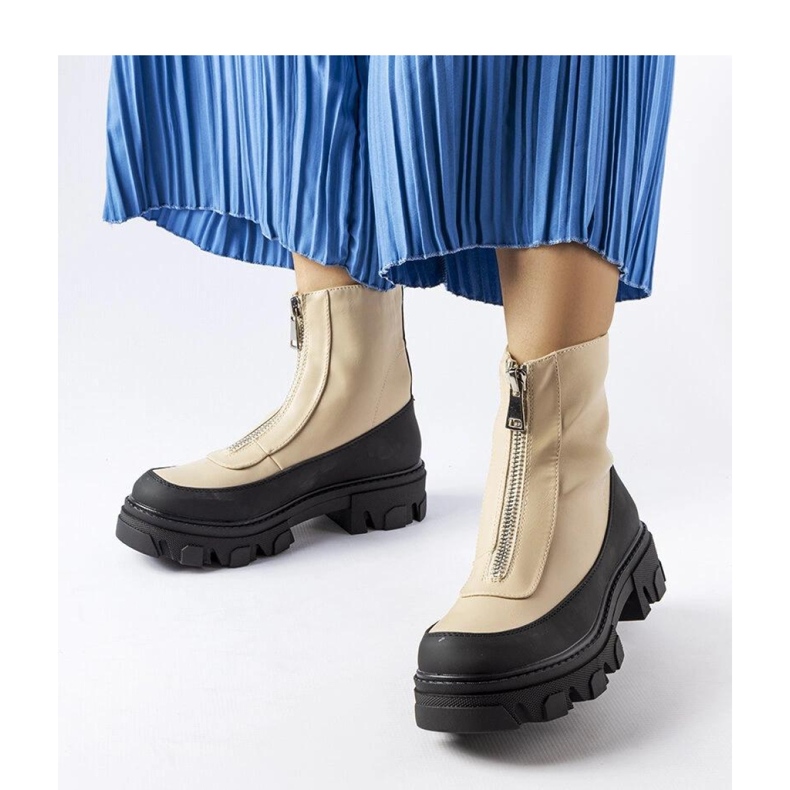 Bež masivne gležnjače s patentnim zatvaračem Morley - Solea 1