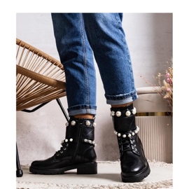 Solea Crne ženske gležnjače na vezanje s biserima crna 1