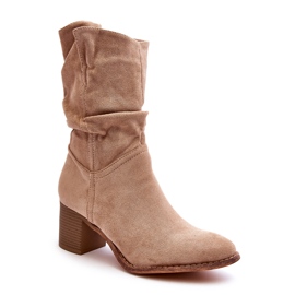 Evento Bež oštre ženske izolirane čizme s naboranim gornjim dijelom na visokoj peti 2