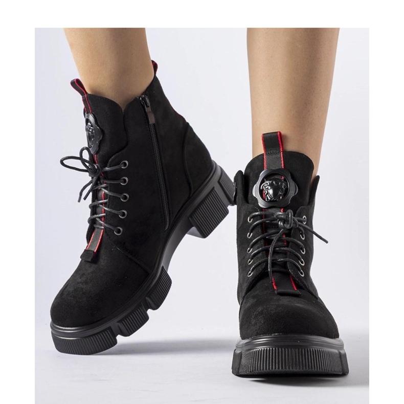 Crne gležnjače ukrašene crvenim rubom Monrency - Solea crna 1