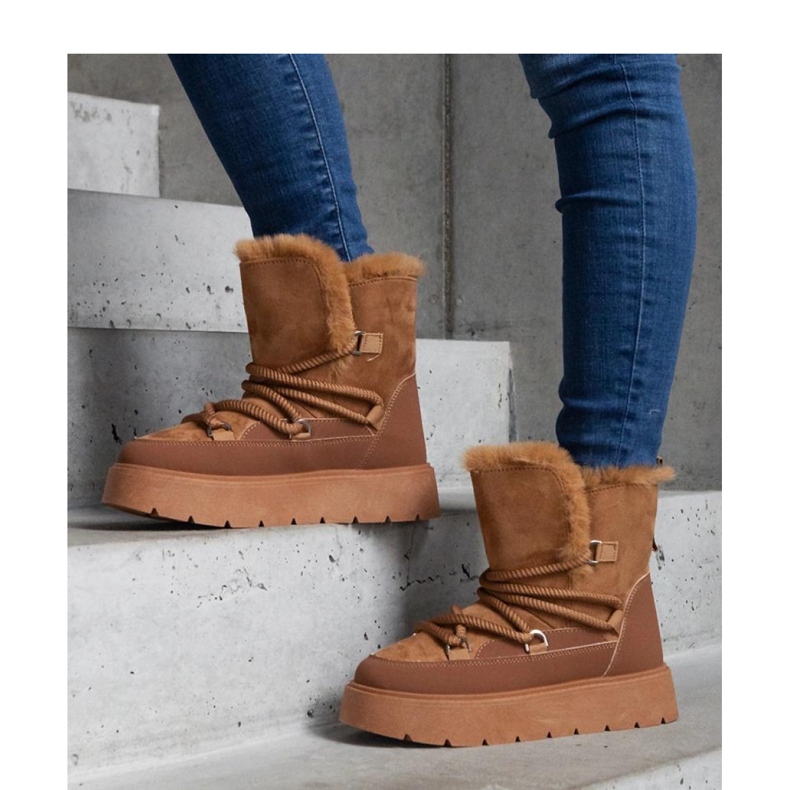 Smeđe čizme za snijeg s platformom i krznenom izolacijom smeđa 1