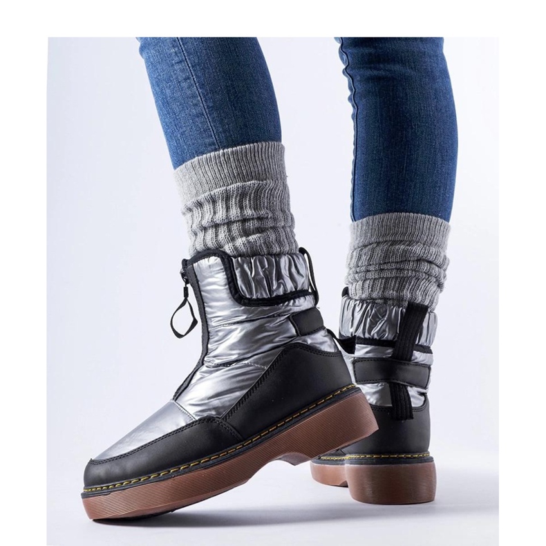 Sive izolirane čizme za snijeg s patentnim zatvaračem crno 1