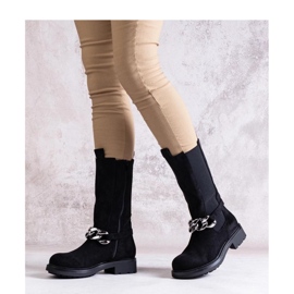 Crne ženske gležnjače ukrašene lančićem crna 1