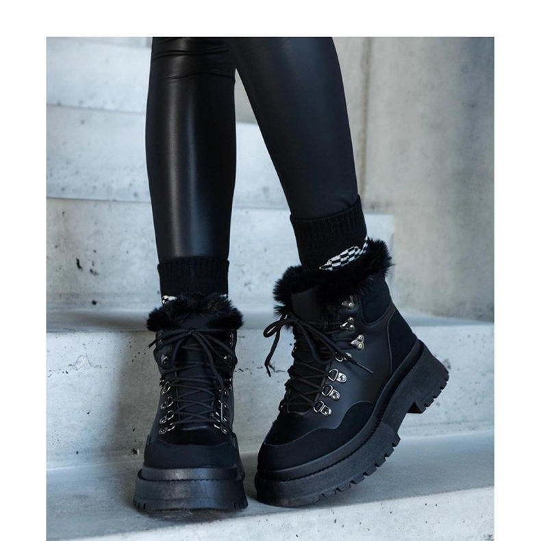 Masivne čizme na platformu s krznom crno 1