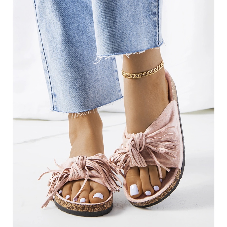 Laderies ružičaste papuče s resama ružičasta 1