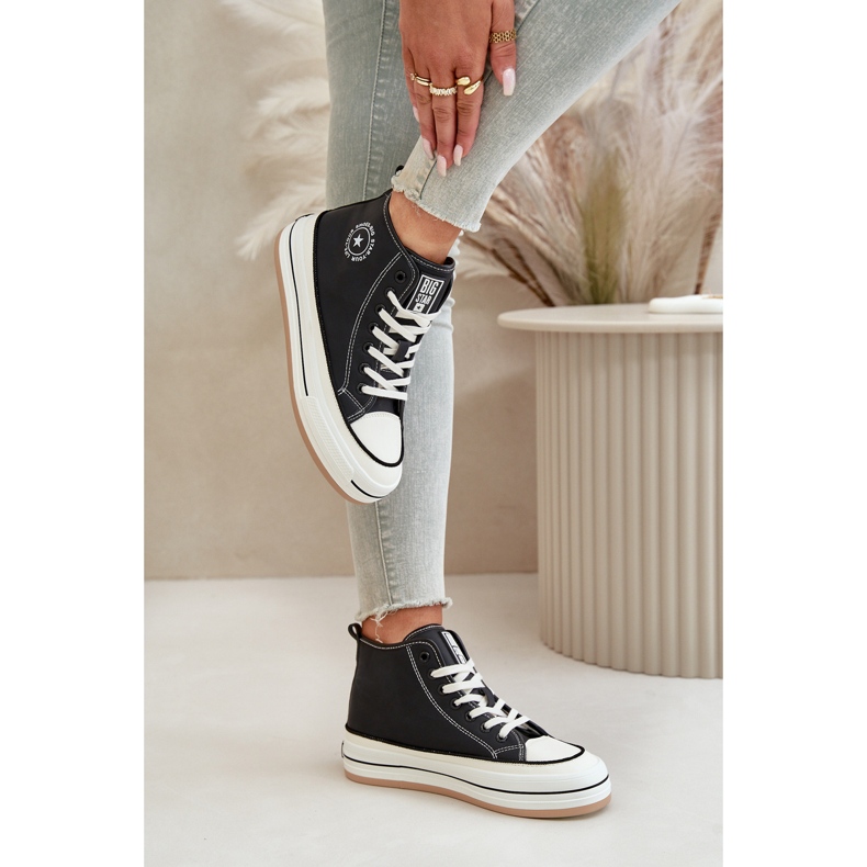 Izolirane ženske tenisice na platformi od eko kože Big Star OO274062 crne crna 4