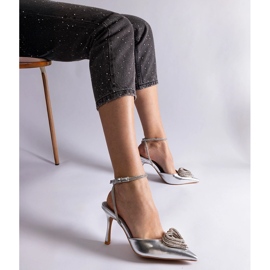 Srebrne visoke pete s otvorenom petom ukrašene cirkonima srebro 2