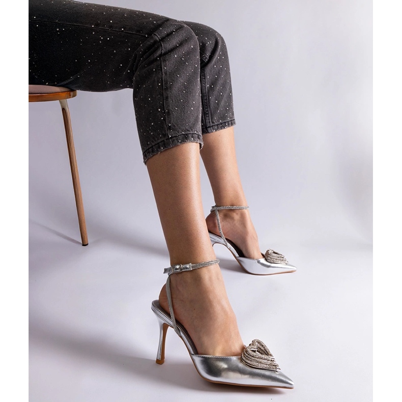 Srebrne visoke pete s otvorenom petom ukrašene cirkonima srebro 2