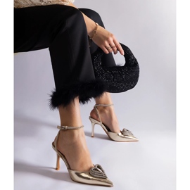 Zlatne visoke pete s otvorenom petom ukrašene cirkonima zlatni 1