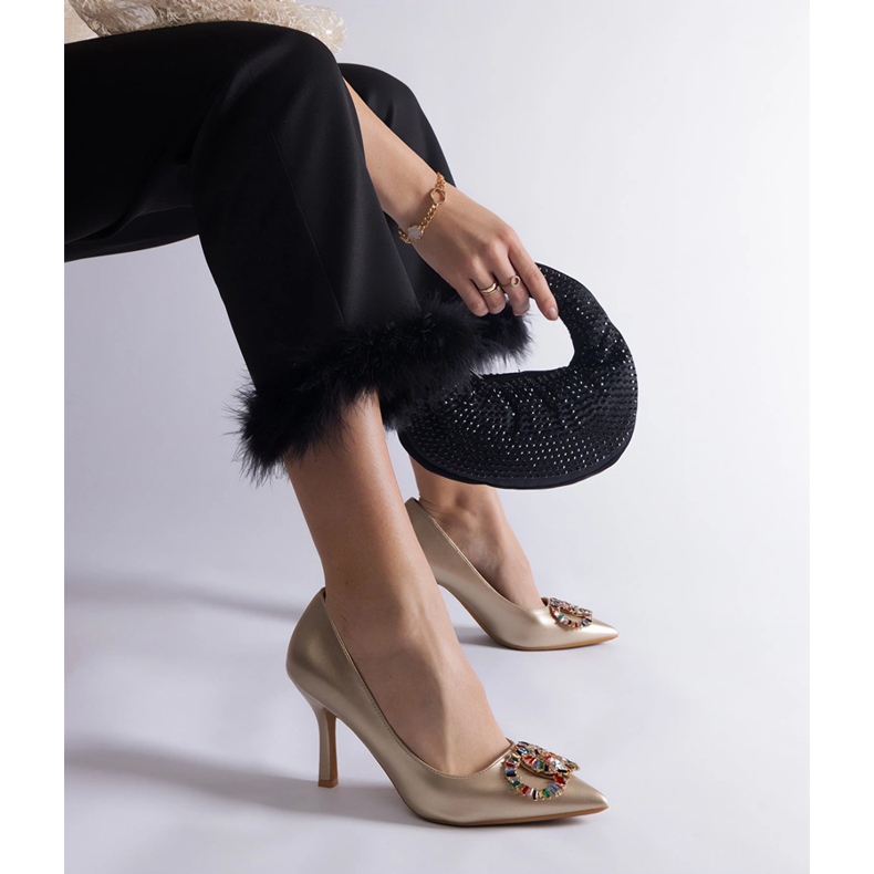 Zlatne visoke pete ukrašene šarenim cirkonima zlatni 1