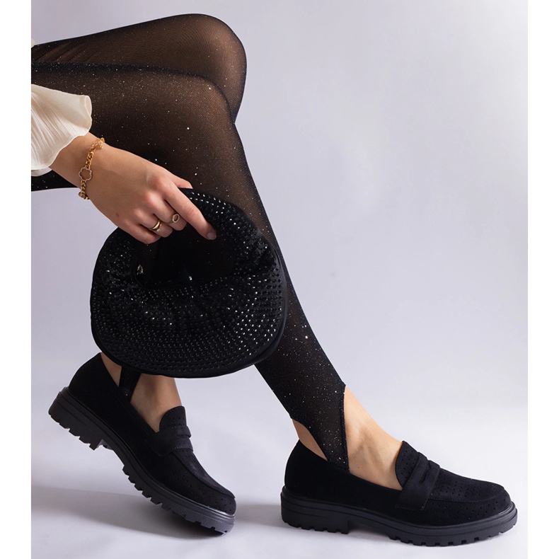 Crne ažur loaferice od eko antilop kože crna 1