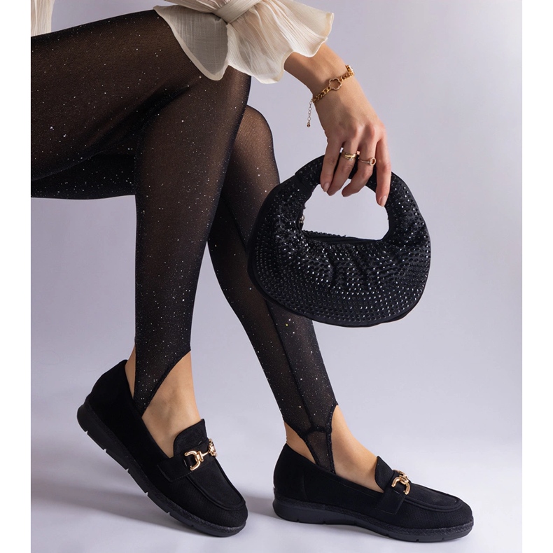 Crne ženske mokasine s Eco Suedeom s lancem crna 1