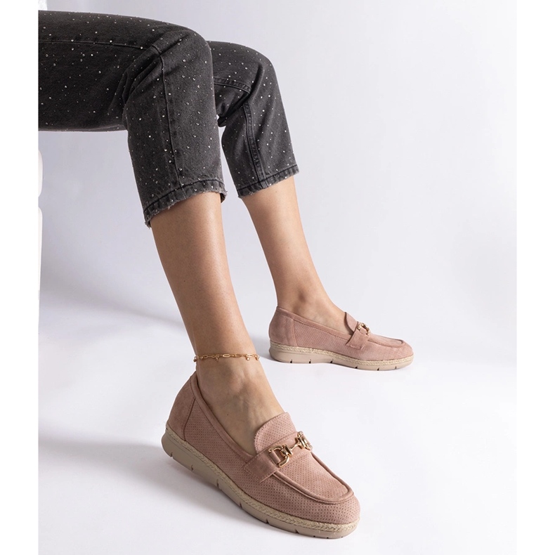 Ružičaste ženske mokasine s Eco Suedeom s lancem ružičasta 1