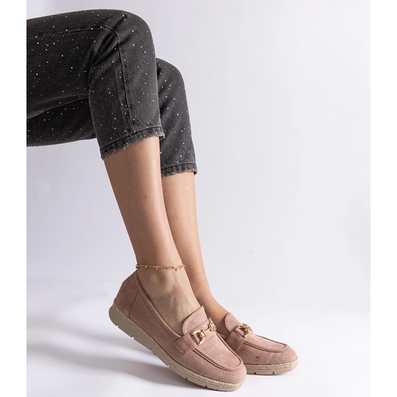 Ružičaste ženske mokasine s Eco Suedeom s lancem ružičasta 2