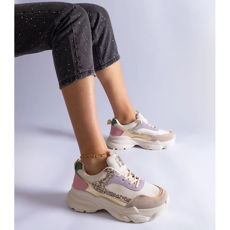 Višebojne tenisice sa sjajnim umecima bež 1