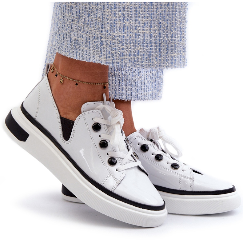 S.Barski Kožne lakirane ženske sportske cipele LR535 White bijela 4