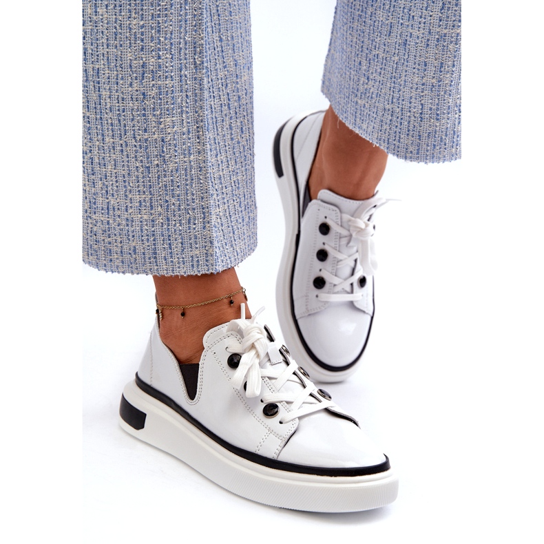 S.Barski Kožne lakirane ženske sportske cipele LR535 White bijela 1