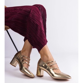 Zlatne pumpe na posta s ukrasnim kopčama zlatna 2