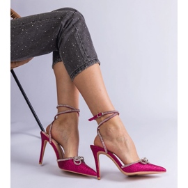 Ružičaste svjetlucave štikle s mašnom i kamenčićima ružičasta 1