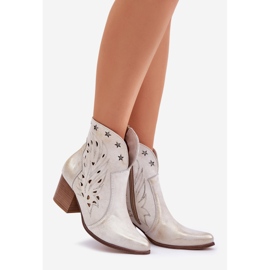 Lewski Shoes Otvorene kožne kaubojske čizme na Lewski Post 3613 Zloty obrisana zlatna 1