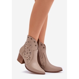 Lewski Shoes Otvorene kožne kaubojske čizme na stupu Lewskog 3613 Tamna bež 1