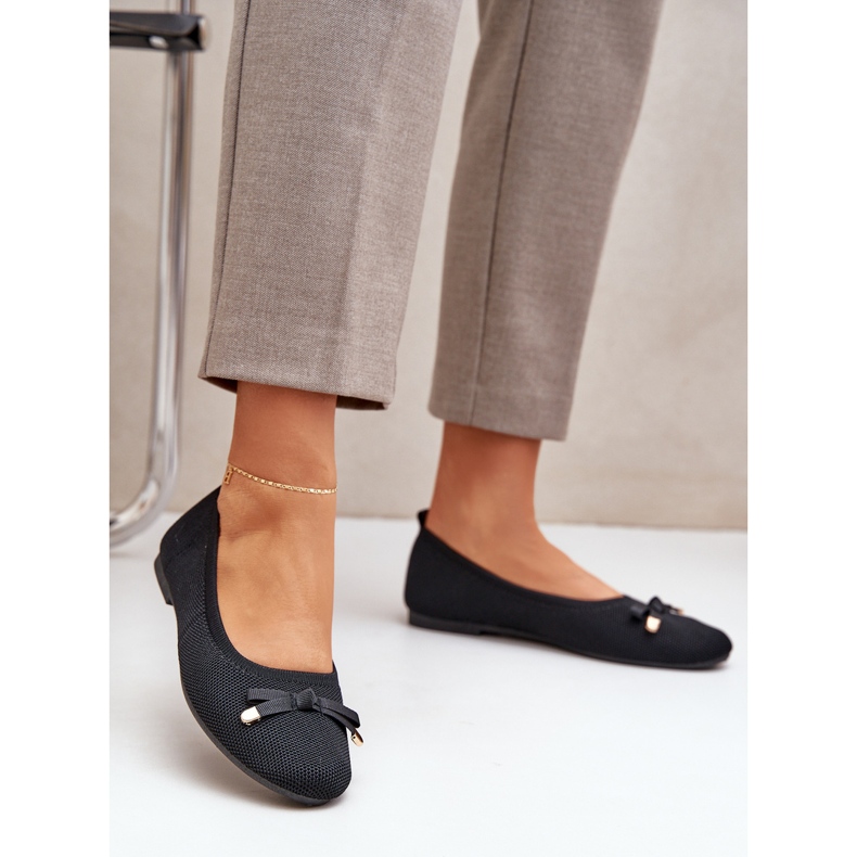 Mrežice balerine s crnim lukom crna 2