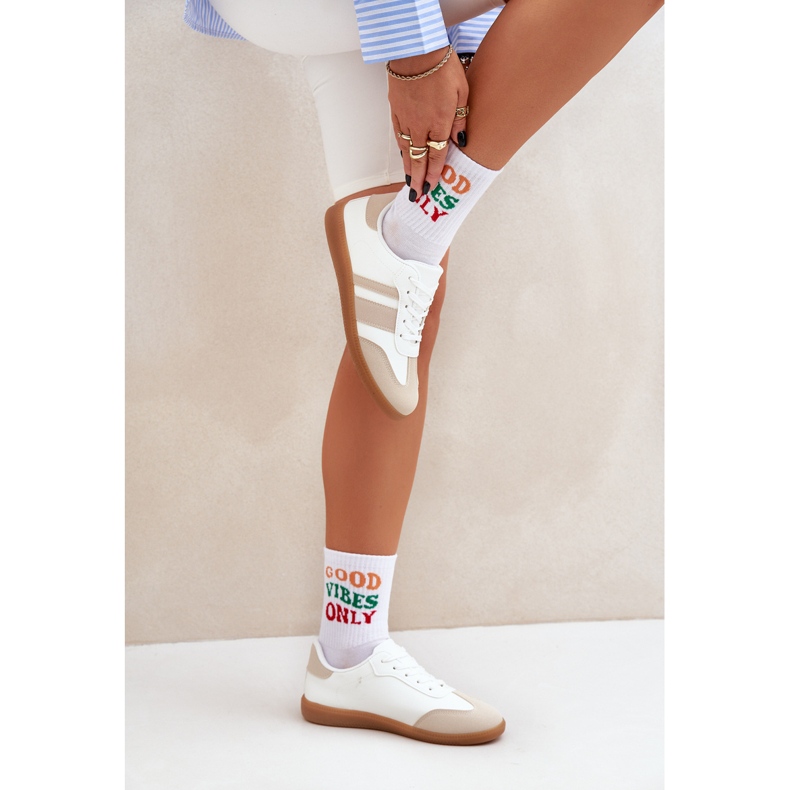 Niske ženske tenisice s eko kožom bež i bijele boje 2