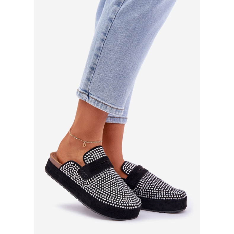 Ženski jastuci ukrašeni cirkonima na crnoj platformi crna 1