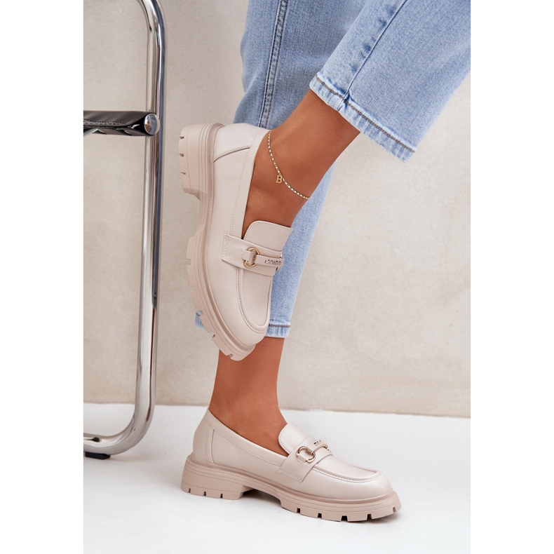 Klasične ženske nativnice s eko kožom bež s ukrasom 2