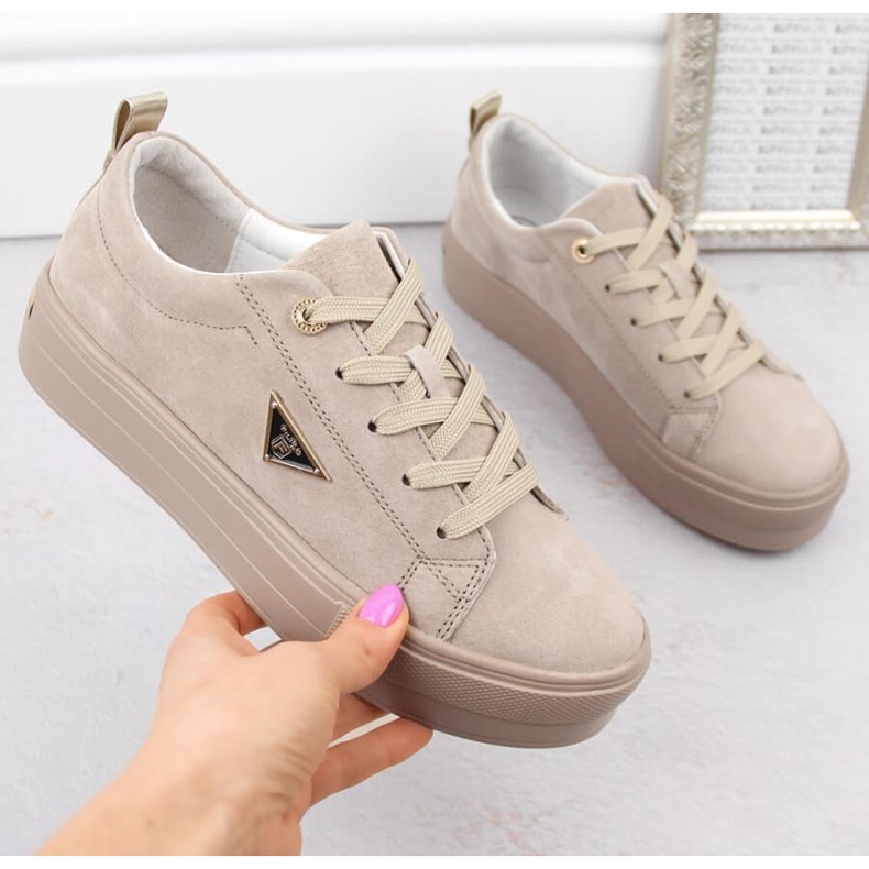 Kožne antilop cipele na platformi Filippo W PAW315C, bež 1