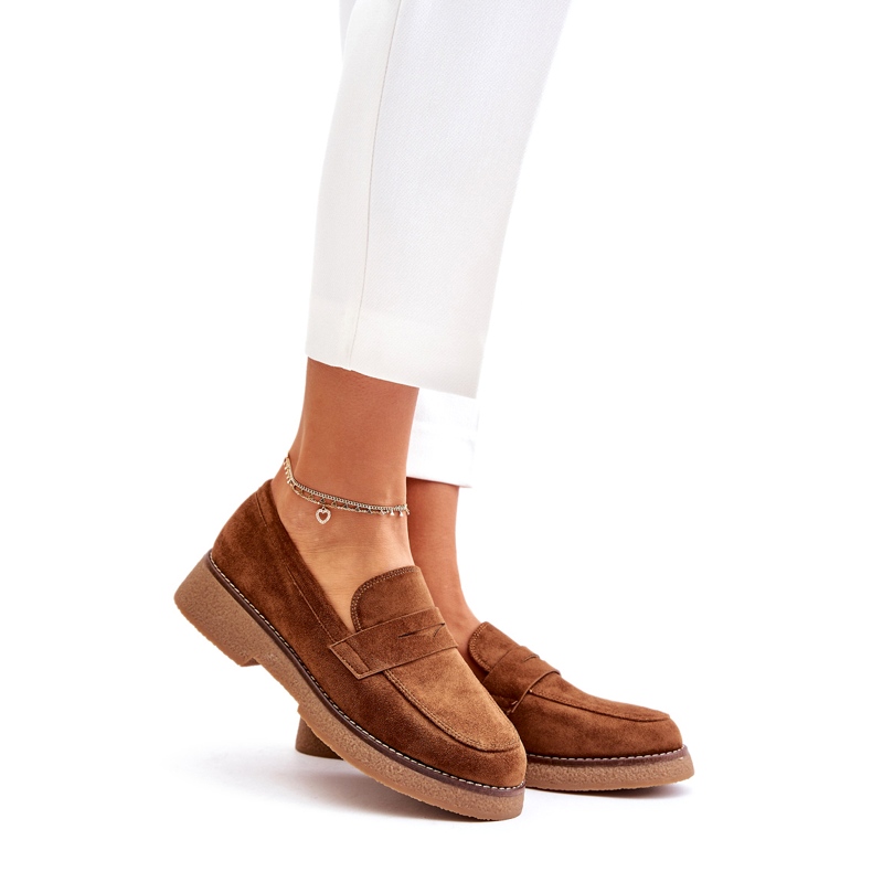 Bellucci Klasične ženske mokasine s eko suede smeđe boje smeđa 1