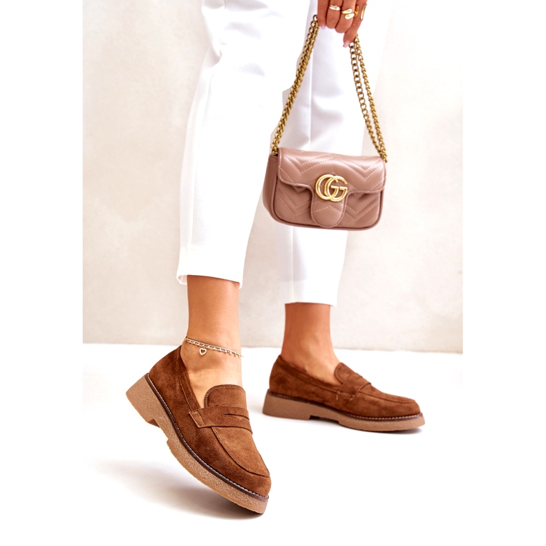 Bellucci Klasične ženske mokasine s eko suede smeđe boje smeđa 2