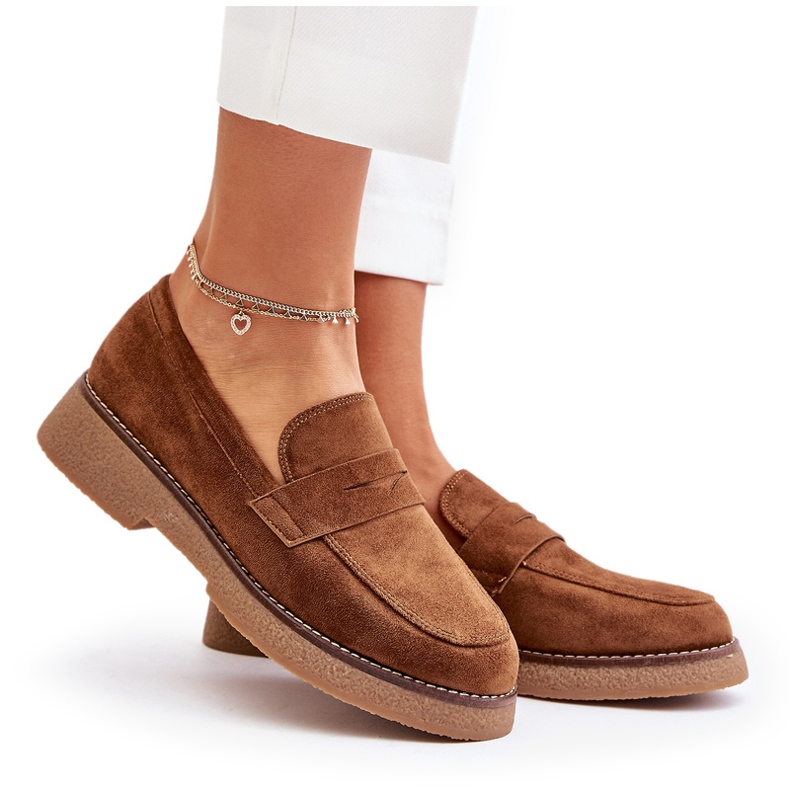 Bellucci Klasične ženske mokasine s eko suede smeđe boje smeđa 5