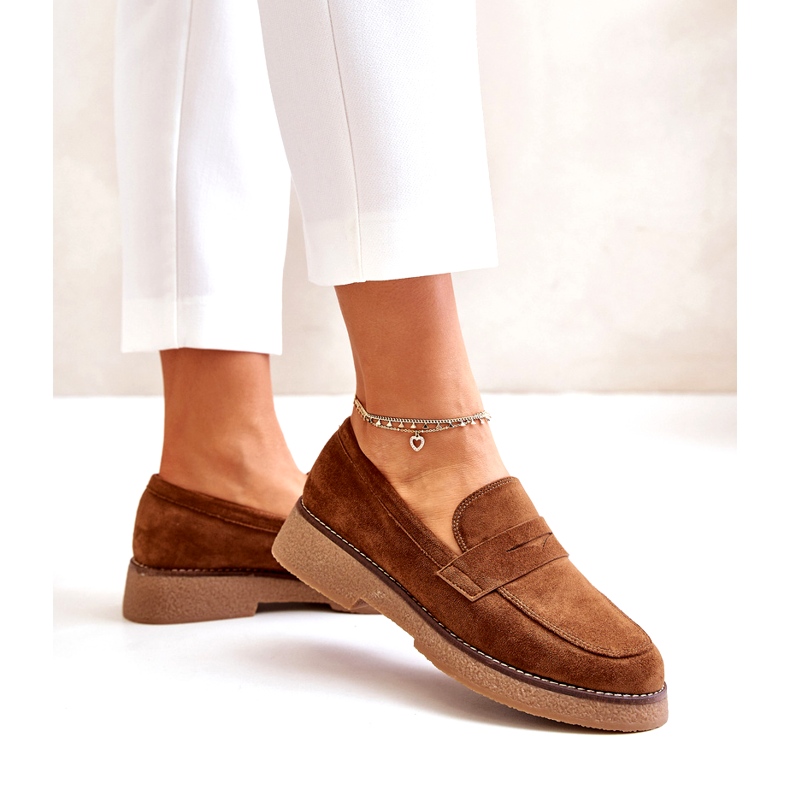 Bellucci Klasične ženske mokasine s eko suede smeđe boje smeđa 4