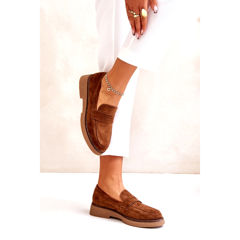 Bellucci Klasične ženske mokasine s eko suede smeđe boje smeđa 3