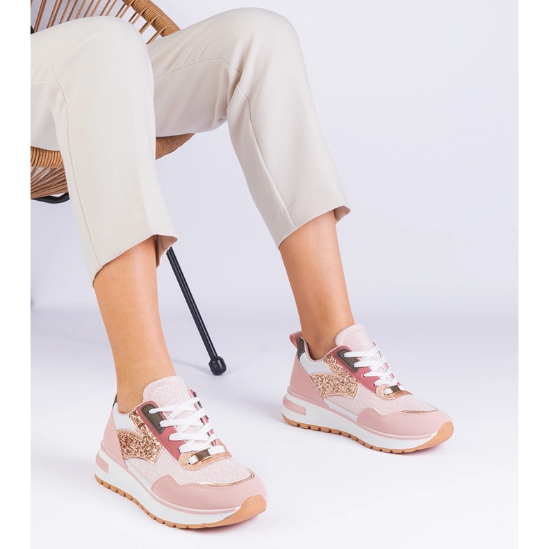 Ružičaste tenisice na platformi ukrašeni sjajem ružičasta 2