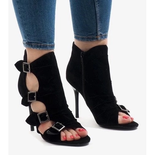 Ženske crne radničke čizme s vezanjem od brušene kože crna 1