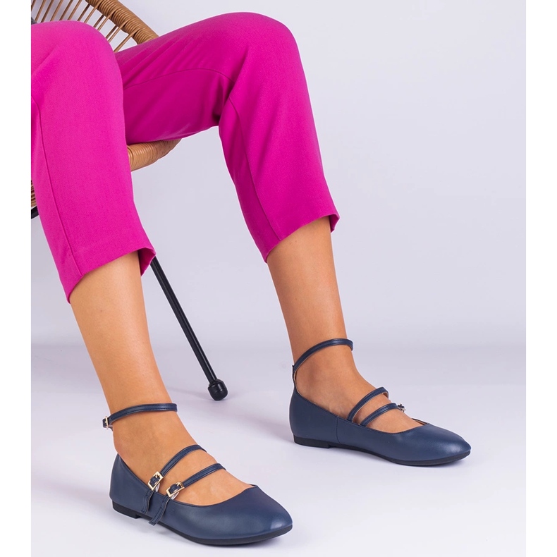 Mornaričke balerine izrađene od eko -odlaska s kopčama plava 1