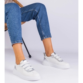 Ženske bijele i srebrne tenisice za čičak ukrašene sjajem bijela 1