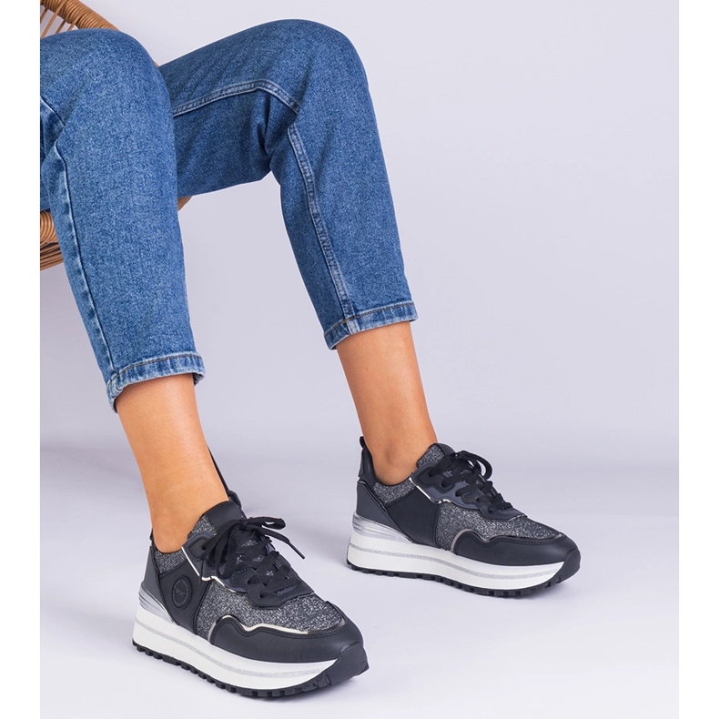 Crne ženske tenisice ukrašene sjajem crna 1