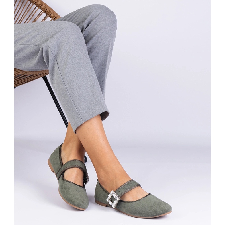 Zelene balerine ukrašene kopčom s kristalima zelena 1