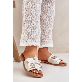 Papuče s ukrasom prirodna koža Zazoo 3667 zloty obrisana zlatni 2